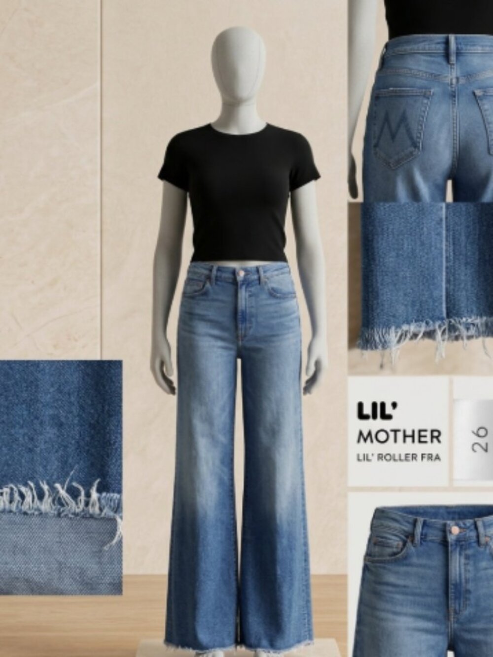 MOTHER Lil' Roller Fray Wide Leg Jeans  Size 26 - NWOT